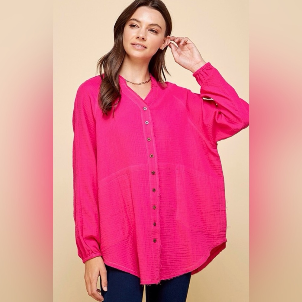 Lime N Chili Gauze Button Down Tunic